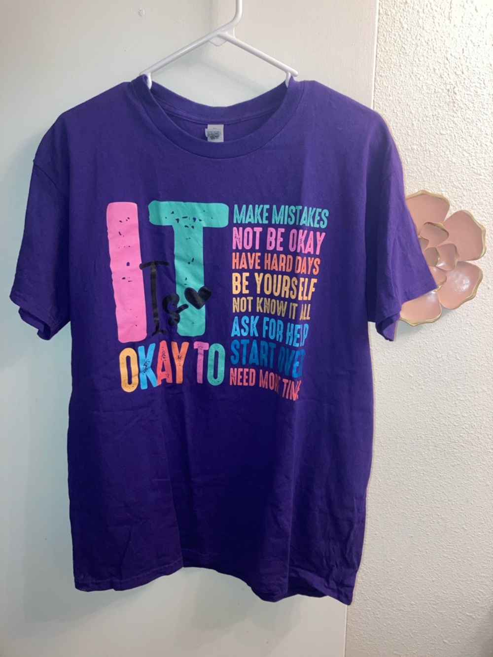 Gildan Teal Paisley Short Sleeve Tee with Pink & Yellow Accents